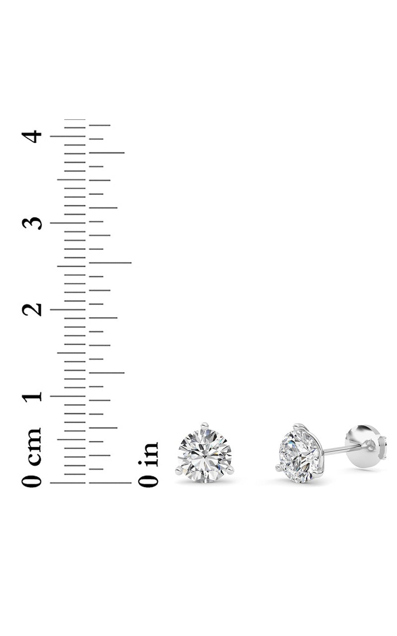 2.5CTW Round Shaped Lab Grown Diamond (G/VS) Three Prong Martini Stud Earrings in 14K White Gold
