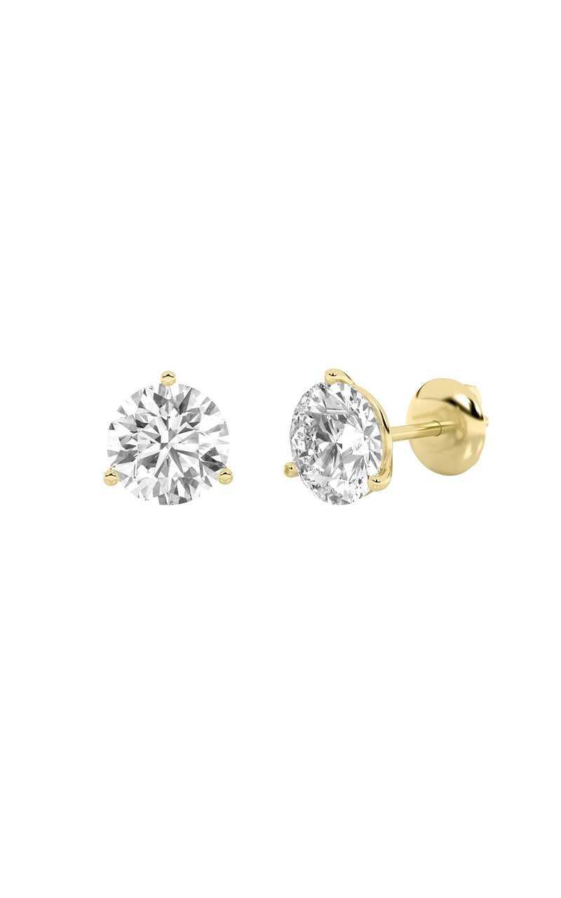 2.5CTW Round Shaped Lab Grown Diamond (G/VS) Three Prong Martini Stud Earrings in 14K White Gold