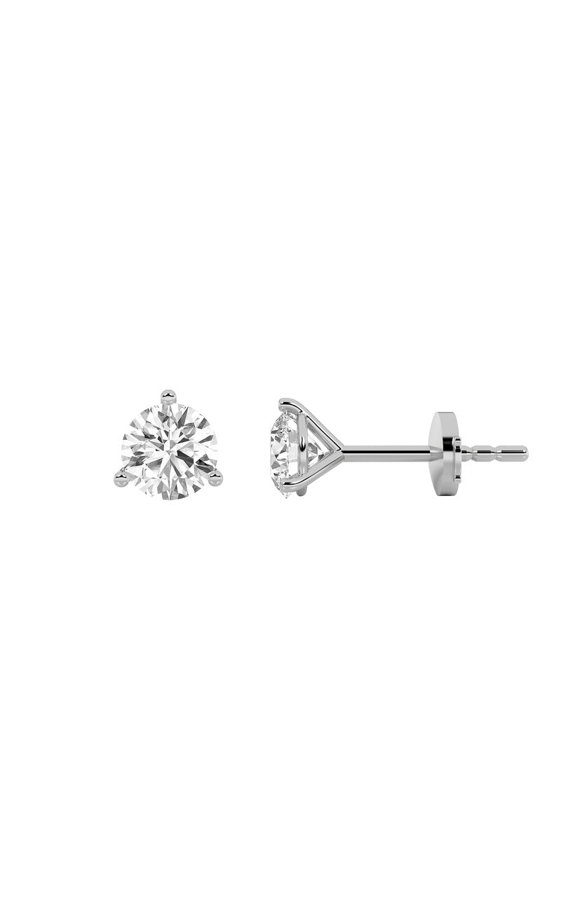 3CTW Round Shaped Lab Grown Diamond (G/VS) Three Prong Martini Stud Earrings in 14K White Gold