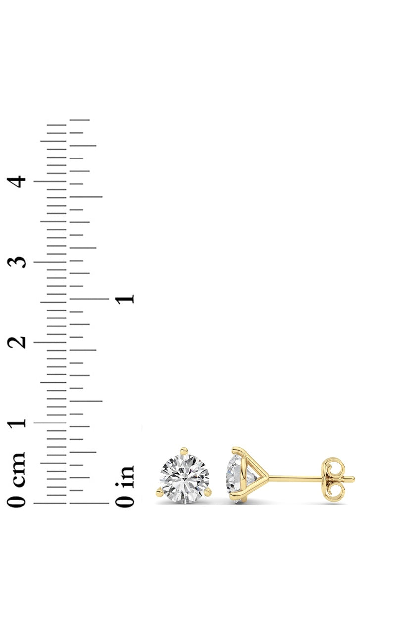 3CTW Round Shaped Lab Grown Diamond (G/VS) Three Prong Martini Stud Earrings in 14K White Gold