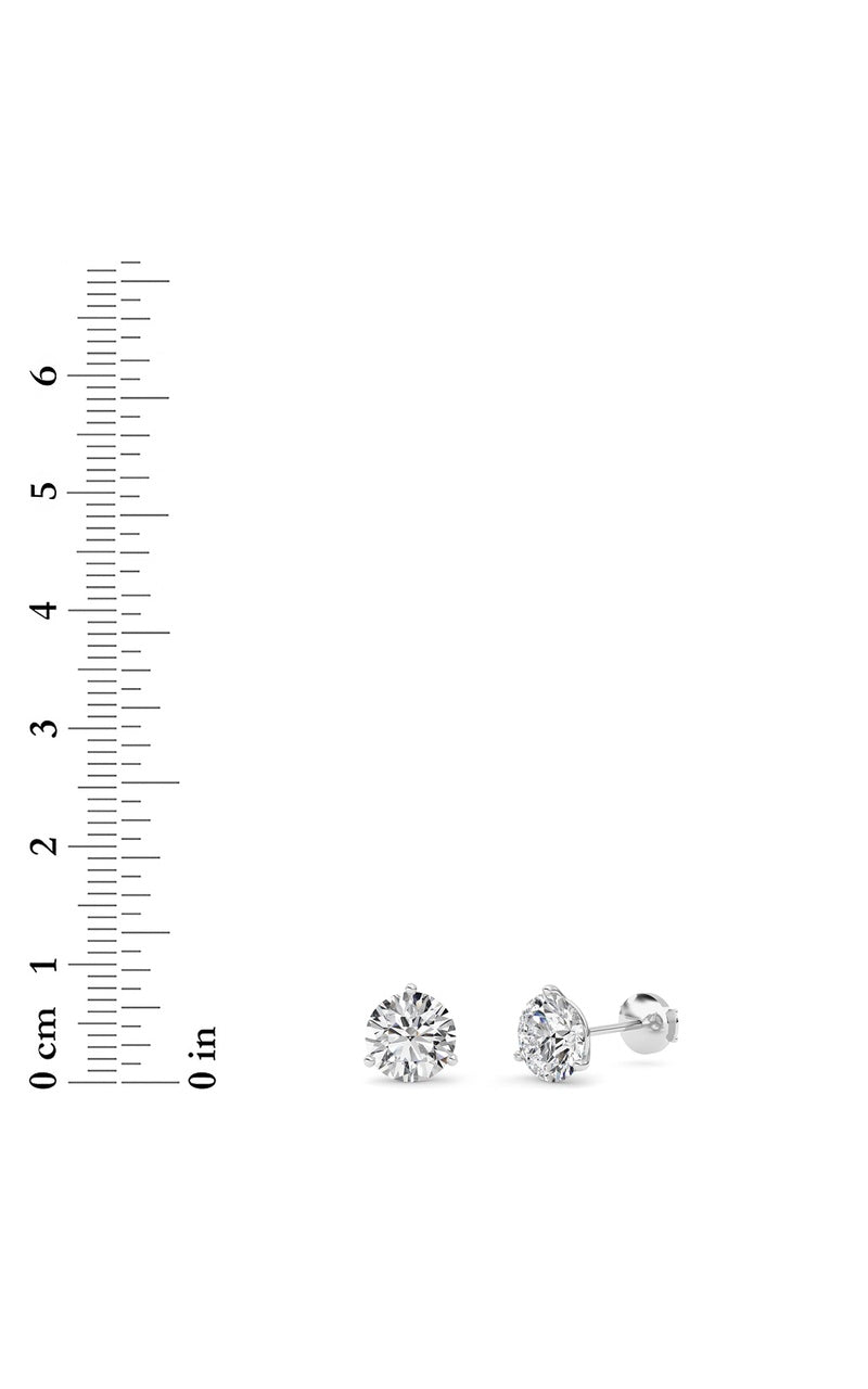 3.5CTW Round Shaped Lab Grown Diamond (G/VS) Three Prong Martini Stud Earrings in 14K White Gold