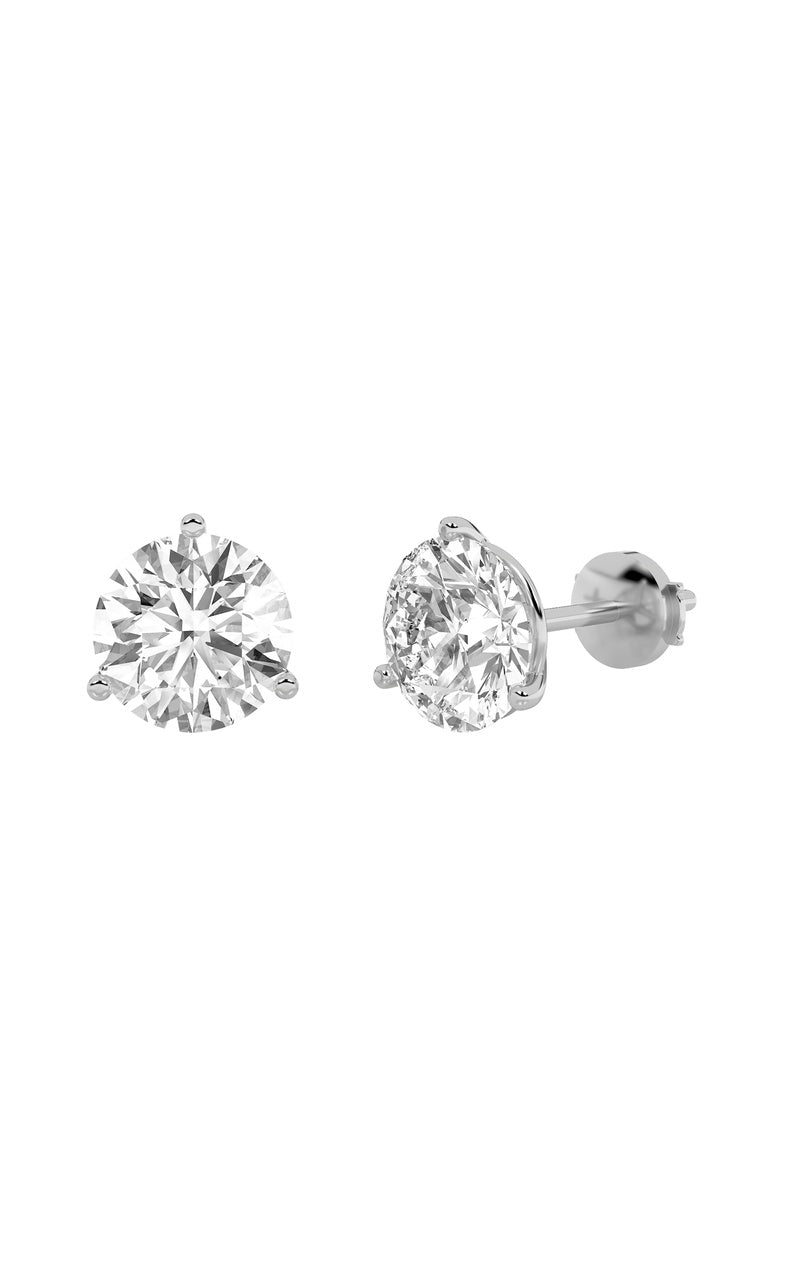 4.5CTW Round Shaped Lab Grown Diamond (G/VS) Three Prong Martini Stud Earrings in 14K White Gold