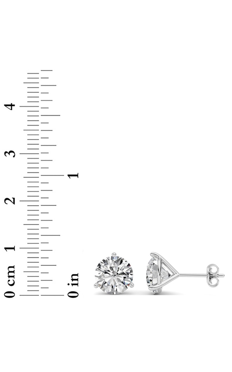 4.5CTW Round Shaped Lab Grown Diamond (G/VS) Three Prong Martini Stud Earrings in 14K White Gold