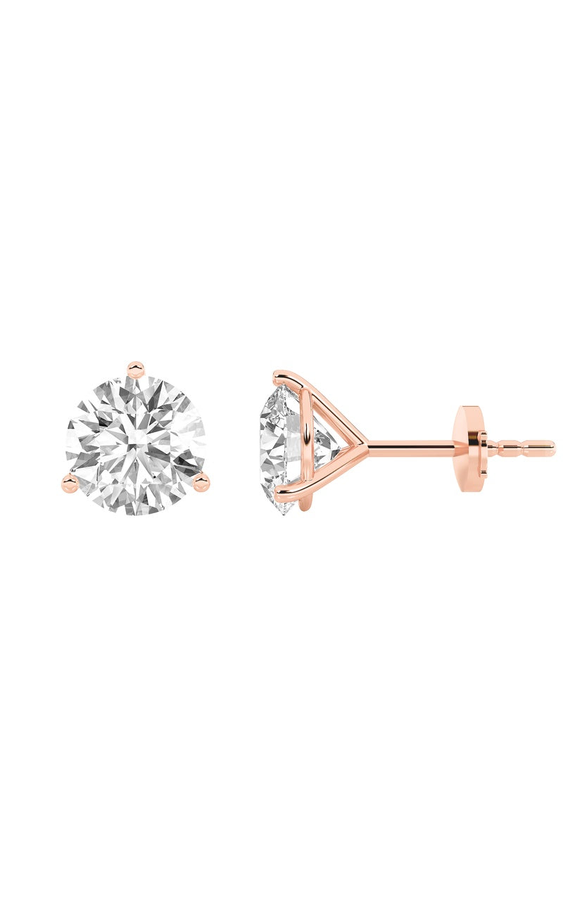 4.5CTW Round Shaped Lab Grown Diamond (G/VS) Three Prong Martini Stud Earrings in 14K White Gold