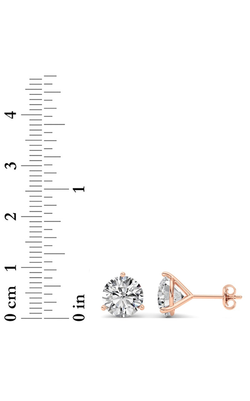 5CTW Round Shaped Lab Grown Diamond (G/VS) Three Prong Martini Stud Earrings in 14K White Gold
