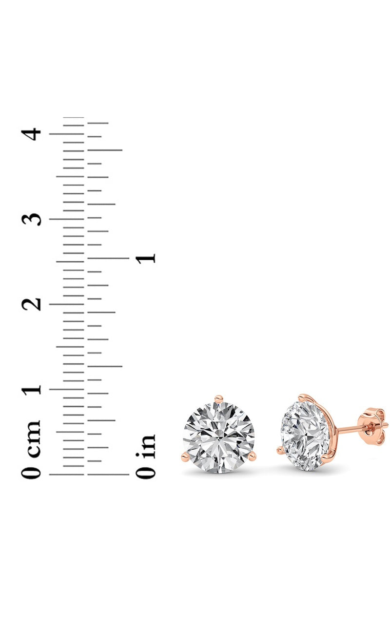 6CTW Round Shaped Lab Grown Diamond (G/VS) Three Prong Martini Stud Earrings in 14K White Gold