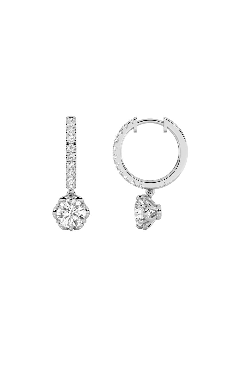 2.5CTW Round Shaped Lab Grown Diamond (F/VS) Dangle Hoop Earrings in 14K Gold