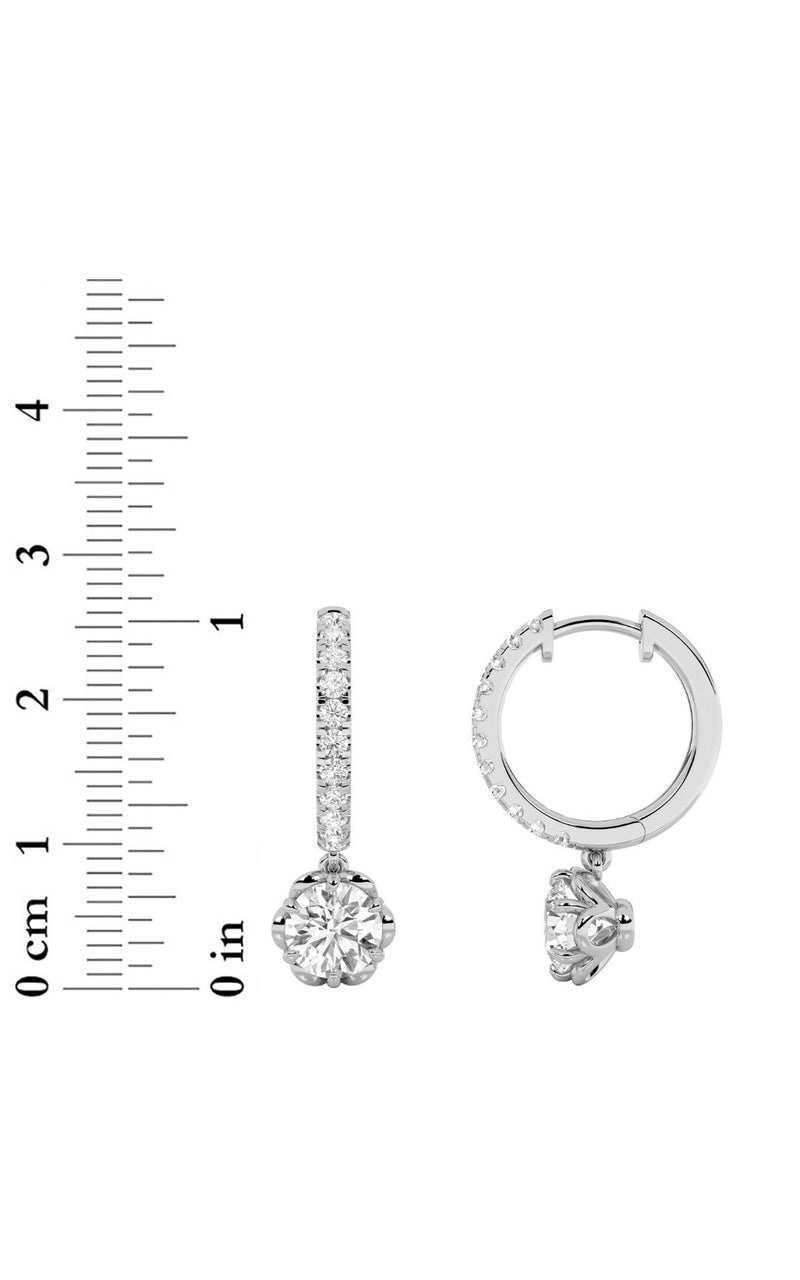 2.5CTW Round Shaped Lab Grown Diamond (F/VS) Dangle Hoop Earrings in 14K Gold