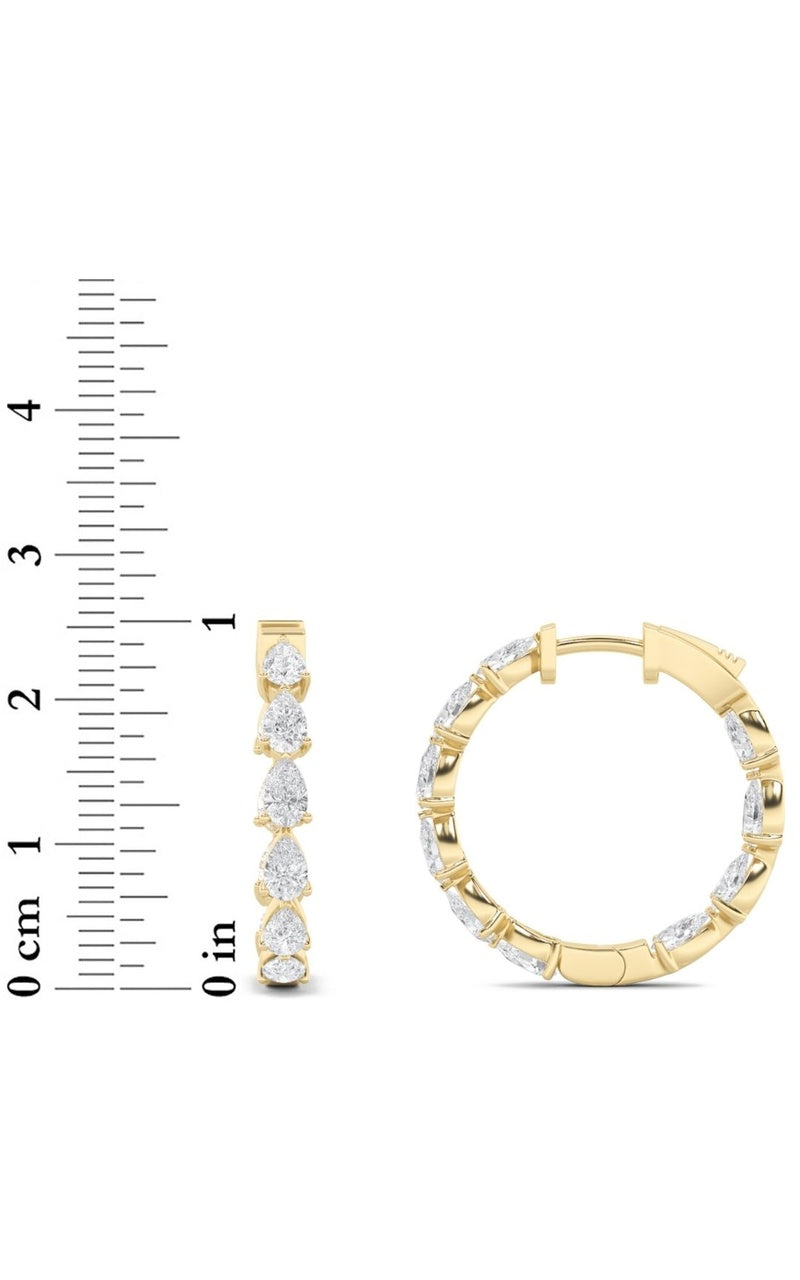 4CTW Pear Shaped Lab Grown Diamond (F/VS) Inside Out Hoop Earrings in 14K Gold