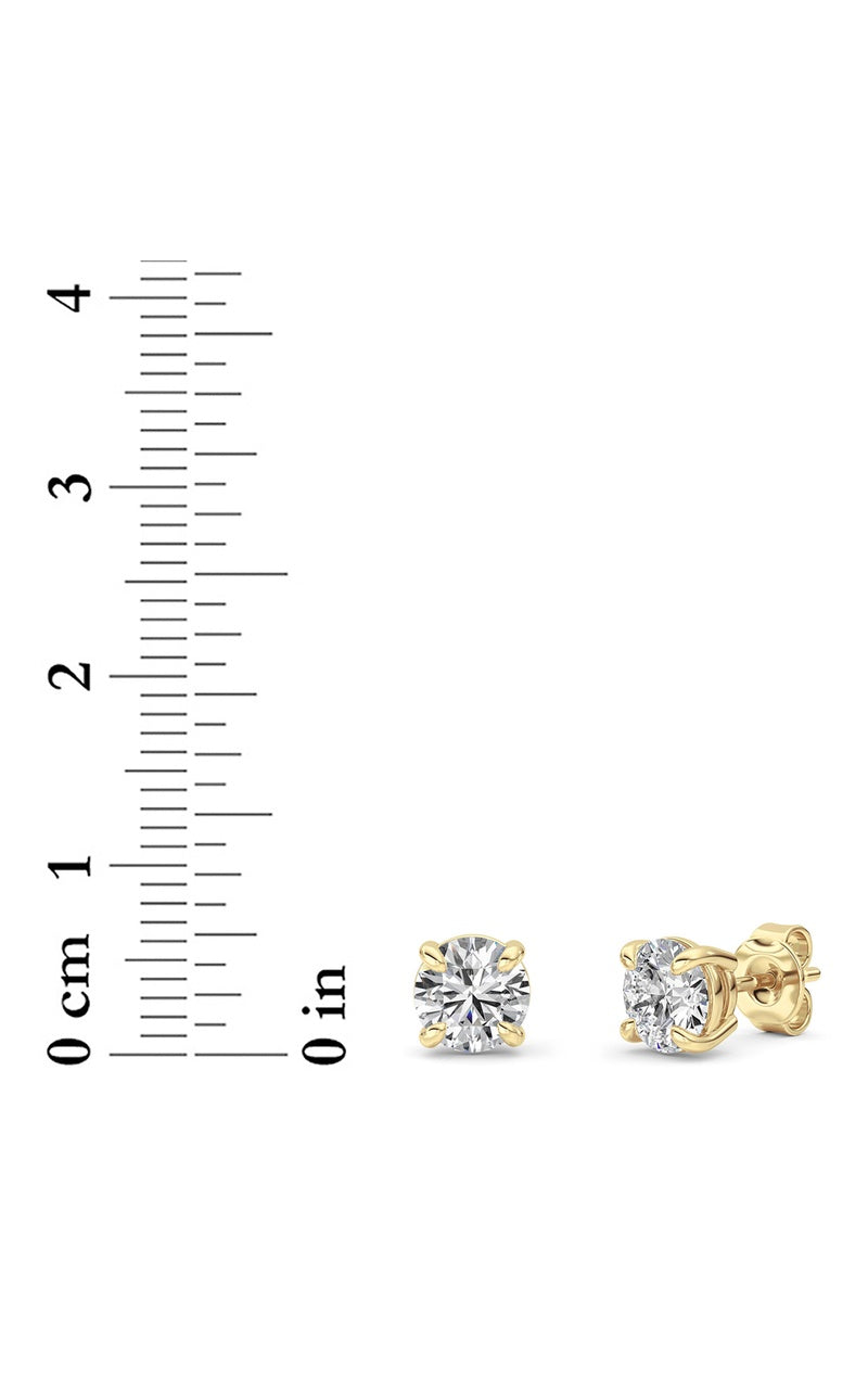 2CTW Round Shaped Lab Grown Diamond 4 Prong Stud Earrings in 14K Gold (F/VS)