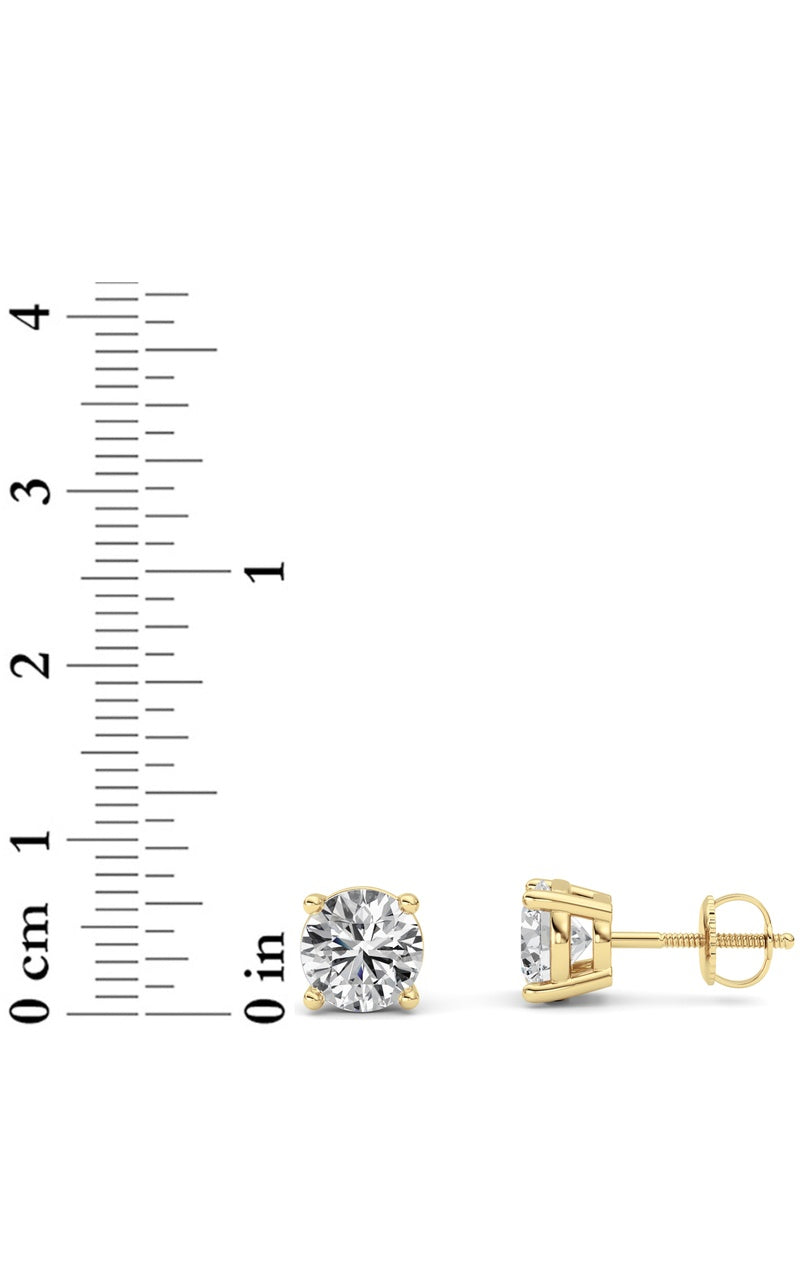 3CTW Round Shaped Lab Grown Diamond (F/VS) Stud Earrings in 14K Gold
