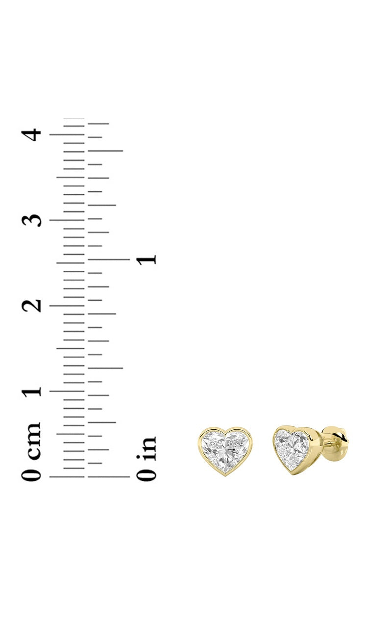 1CTW Heart Shaped Lab Grown Diamond (G/VS) Bezel Set Stud Earrings in 14K Gold
