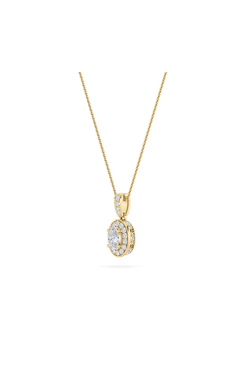 0.75CTW Oval Shaped Lab Grown Diamond (F/VS) Halo Pendant in 14K Gold