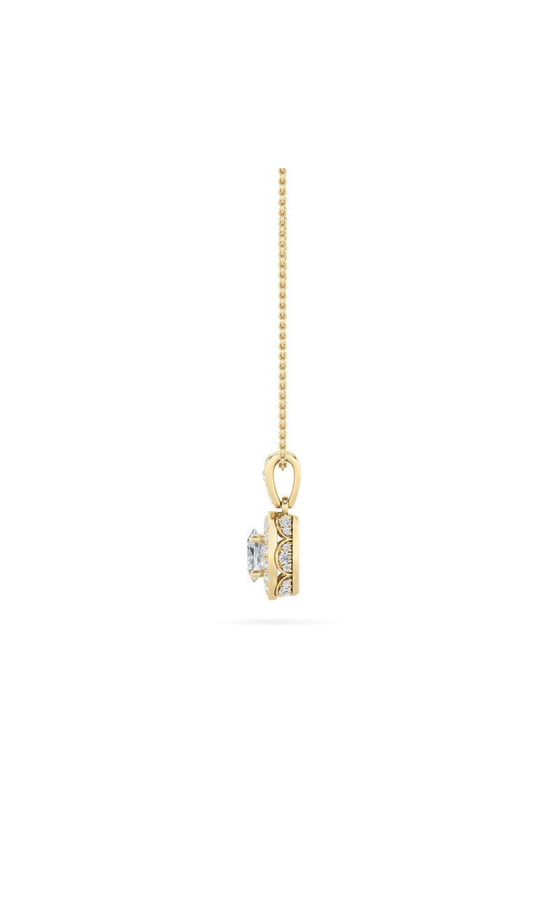0.75CTW Oval Shaped Lab Grown Diamond (F/VS) Halo Pendant in 14K Gold