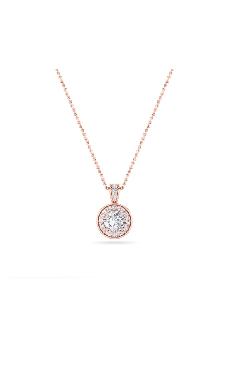 0.75CTW Oval Shaped Lab Grown Diamond (F/VS) Halo Pendant in 14K Gold
