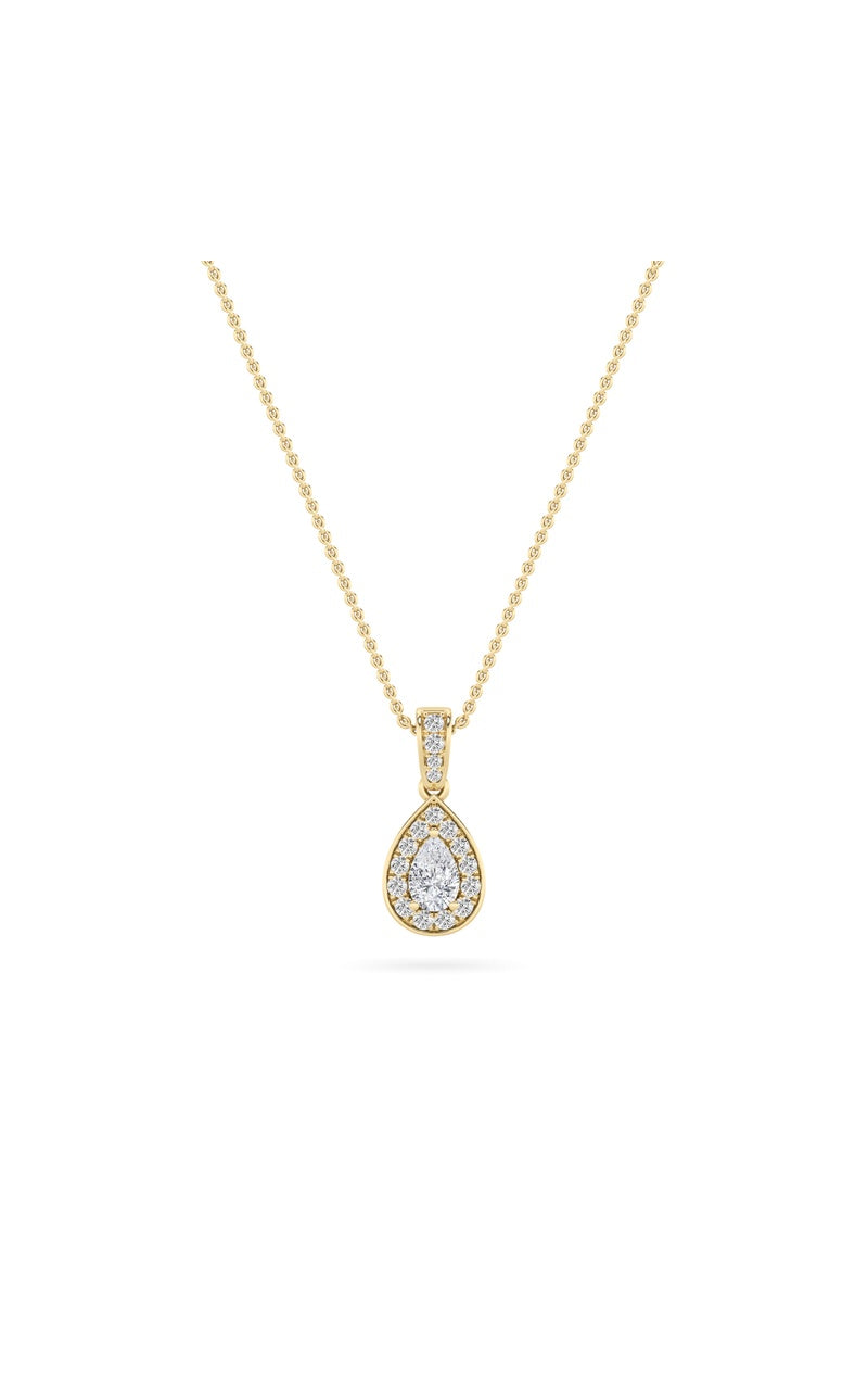 0.75CTW Pear Shaped Lab Grown Diamond (F/VS) Halo Pendant in 14K Gold