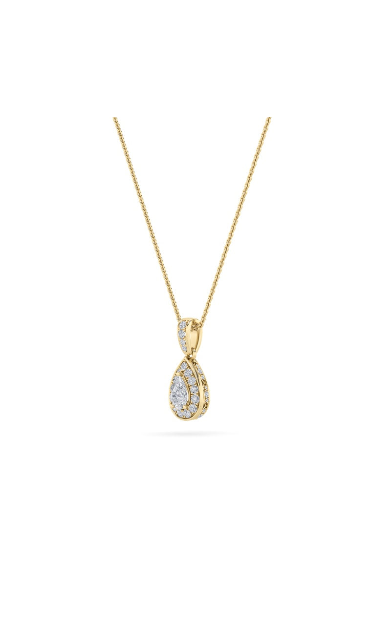 0.75CTW Pear Shaped Lab Grown Diamond (F/VS) Halo Pendant in 14K Gold
