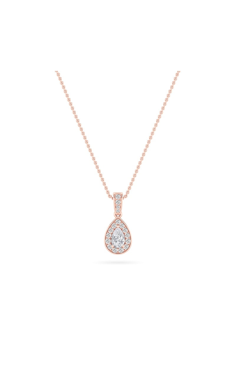 0.75CTW Pear Shaped Lab Grown Diamond (F/VS) Halo Pendant in 14K Gold