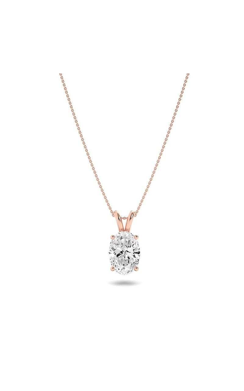 1CTW Oval Shaped Lab Grown Diamond (F/VS) Split Bale Solitaire Pendant in 14K Gold