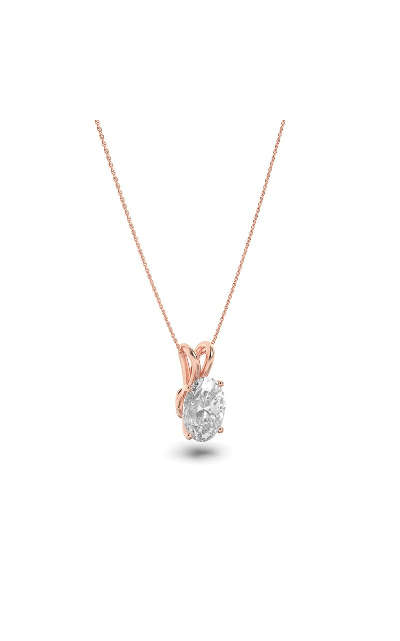 3CTW Oval Shaped Lab Grown Diamond (F/VS) Split Bale Solitaire Pendant in 14K Gold