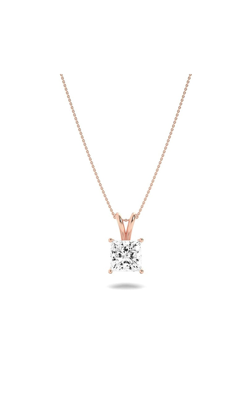 1CTW Princess Shaped Lab Grown Diamond (F/VS) Split Bale Solitaire Pendant in 14K Gold