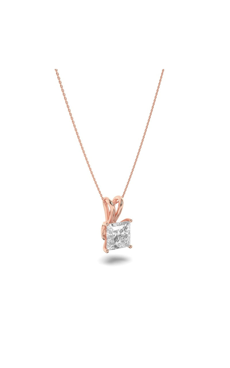1CTW Princess Shaped Lab Grown Diamond (F/VS) Split Bale Solitaire Pendant in 14K Gold