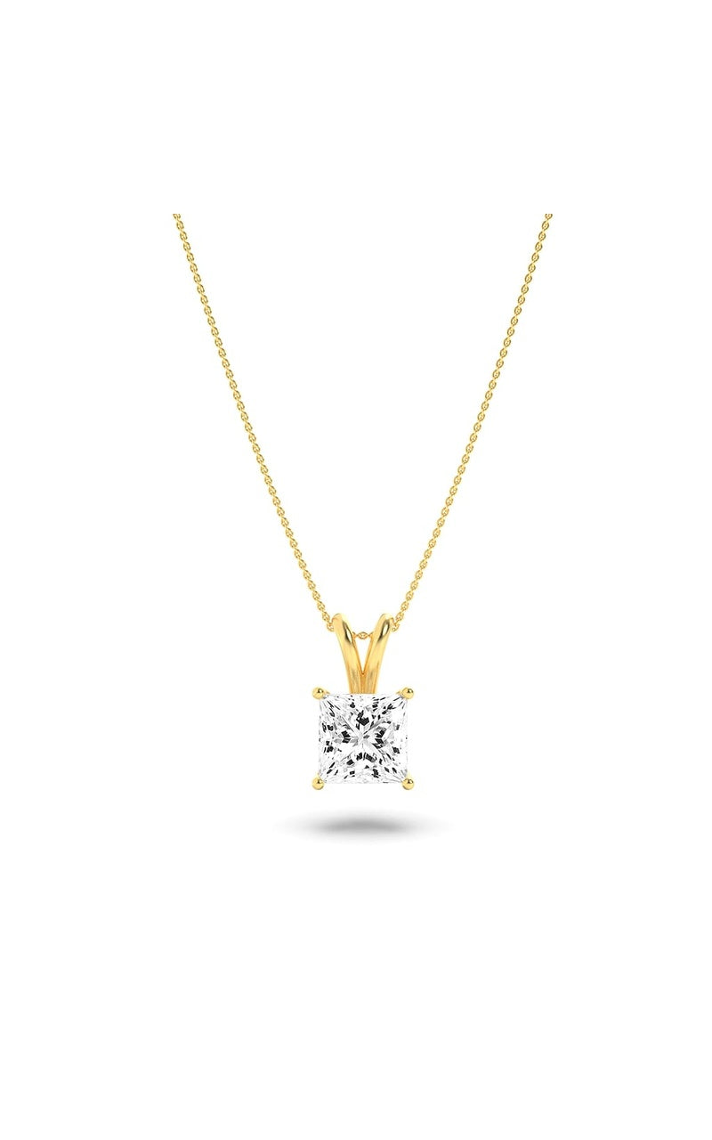 2CTW Princess Shaped Lab Grown Diamond (F/VS) Split Bale Solitaire Pendant in 14K Gold