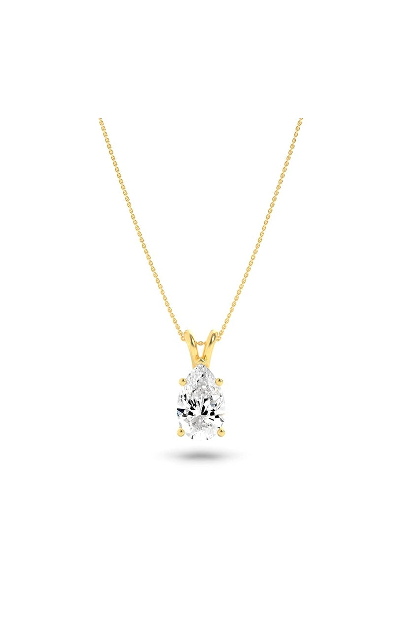 1CTW Pear Shaped Lab Grown Diamond (F/VS) Split Bale Solitaire Pendant in 14K Gold