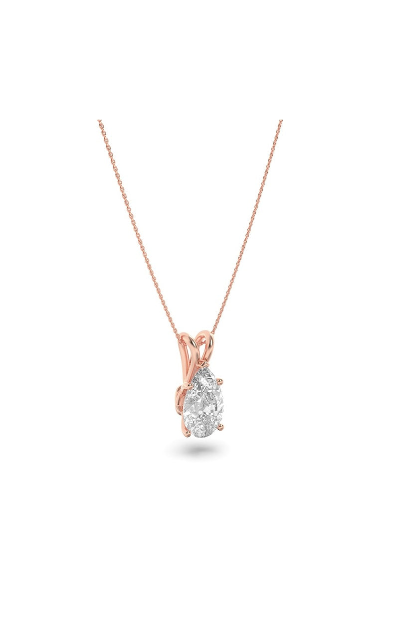 3CTW Pear Shaped Lab Grown Diamond (F/VS) Split Bale Solitaire Pendant in 14K Gold