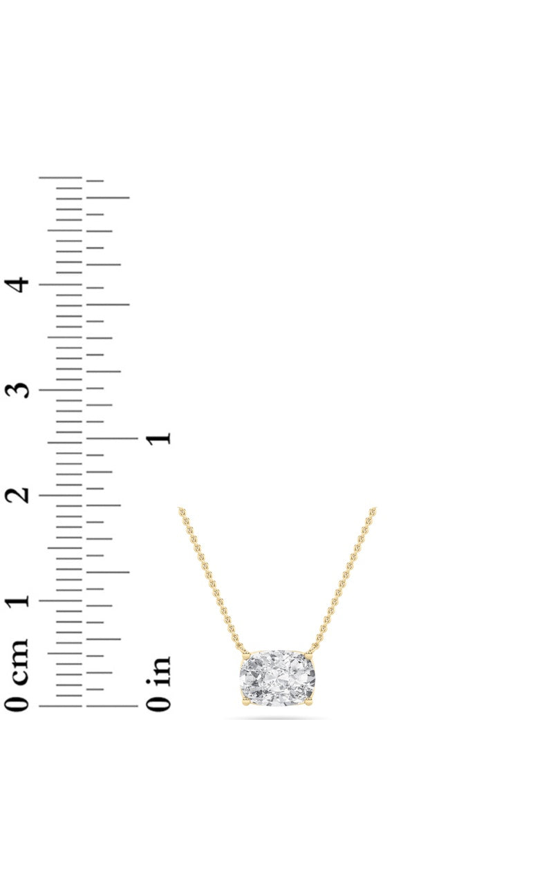 1CTW Elongated Cushion Shaped Lab Grown Diamond (F/VS) East West Solitaire Necklace in 14K Gold