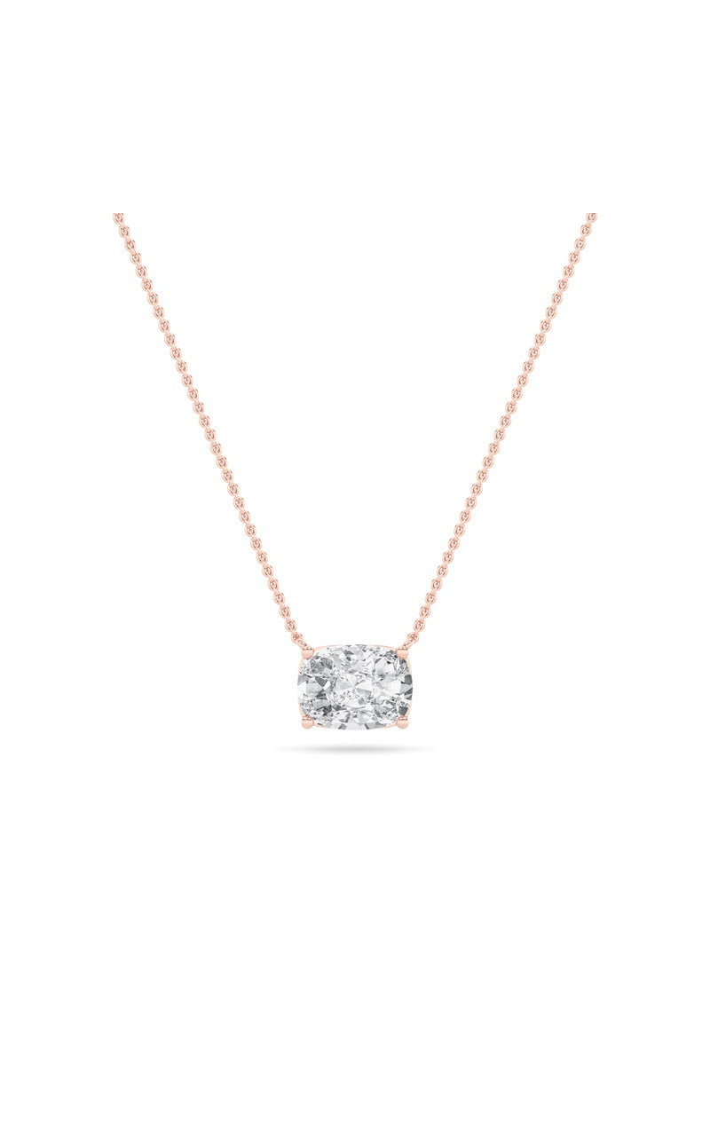 1CTW Elongated Cushion Shaped Lab Grown Diamond (F/VS) East West Solitaire Necklace in 14K Gold