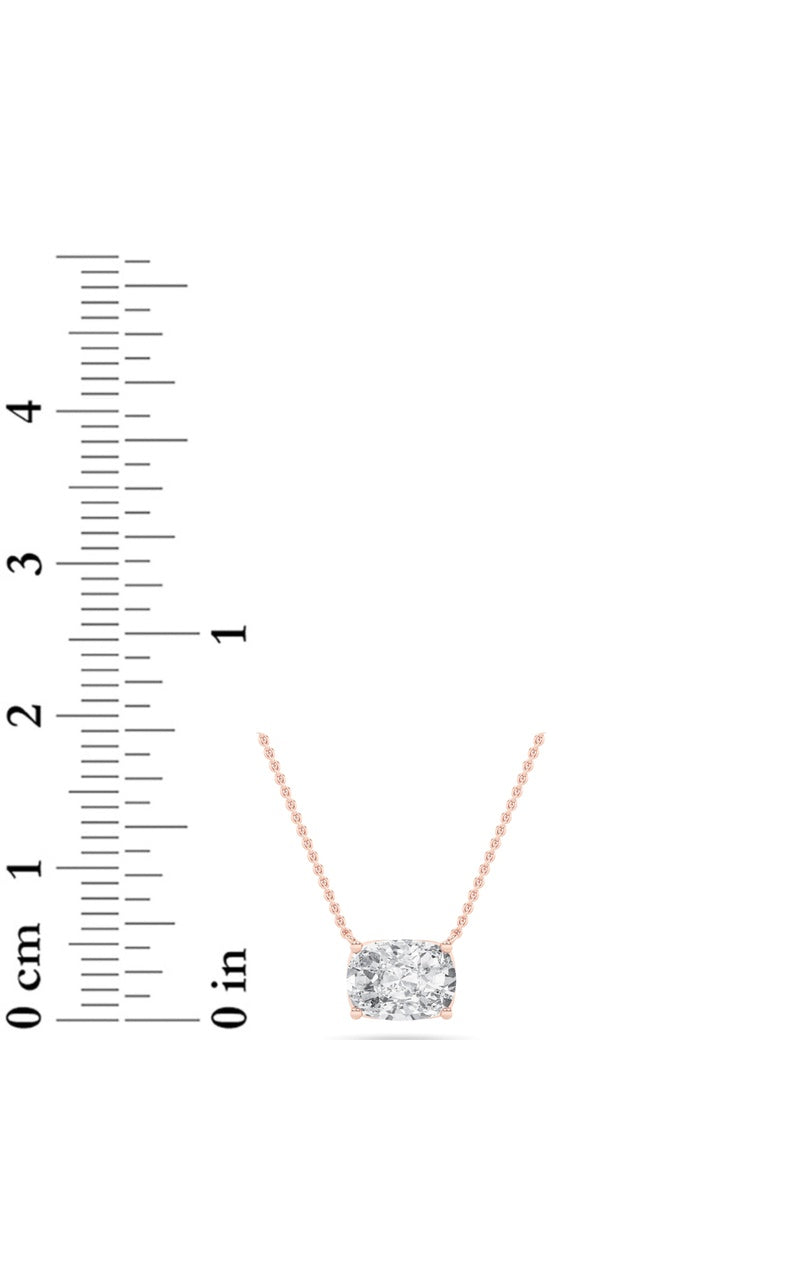 1CTW Elongated Cushion Shaped Lab Grown Diamond (F/VS) East West Solitaire Necklace in 14K Gold