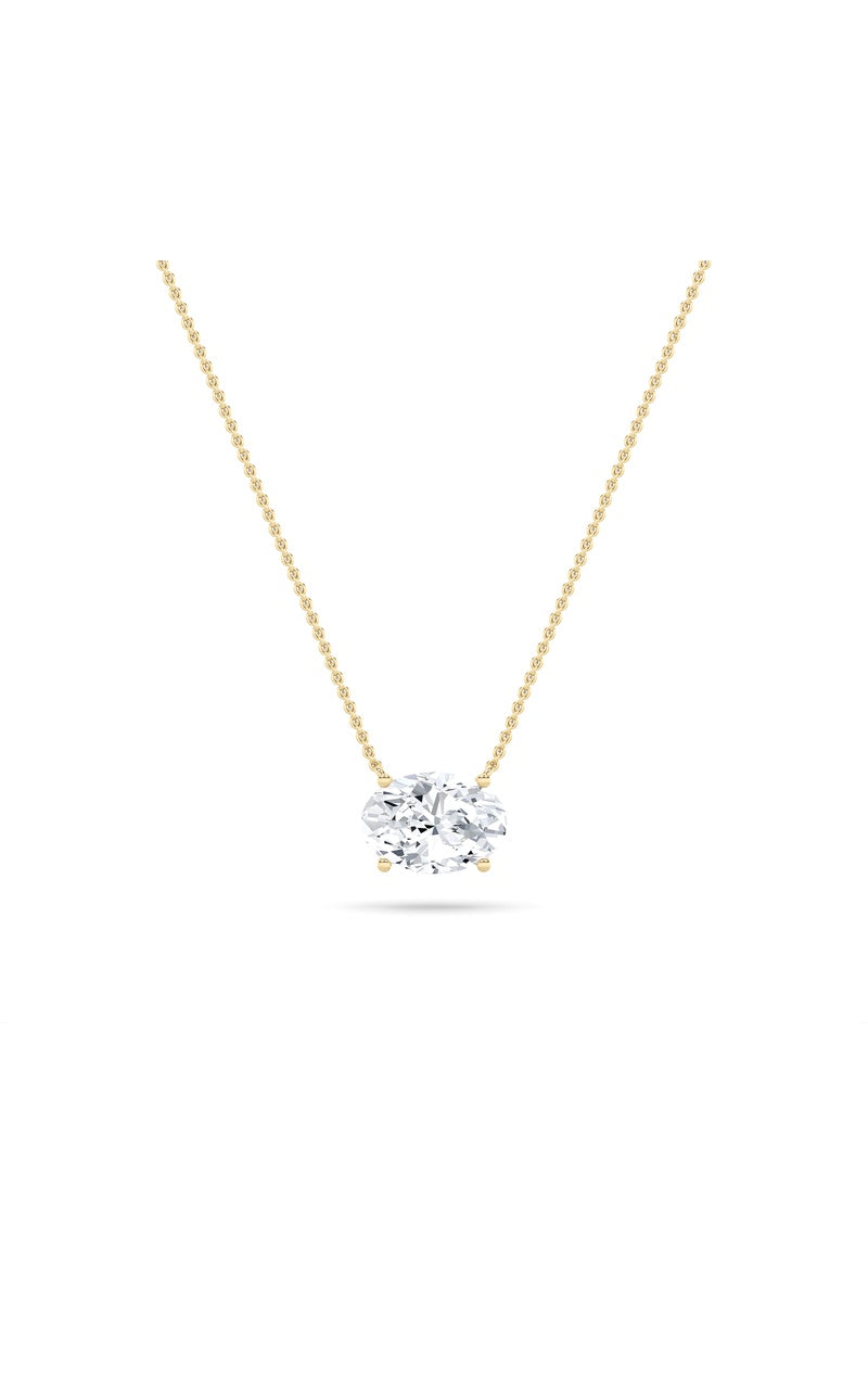 1CTW Oval Shaped Lab Grown Diamond (F/VS) East West Solitaire Necklace in 14K Gold