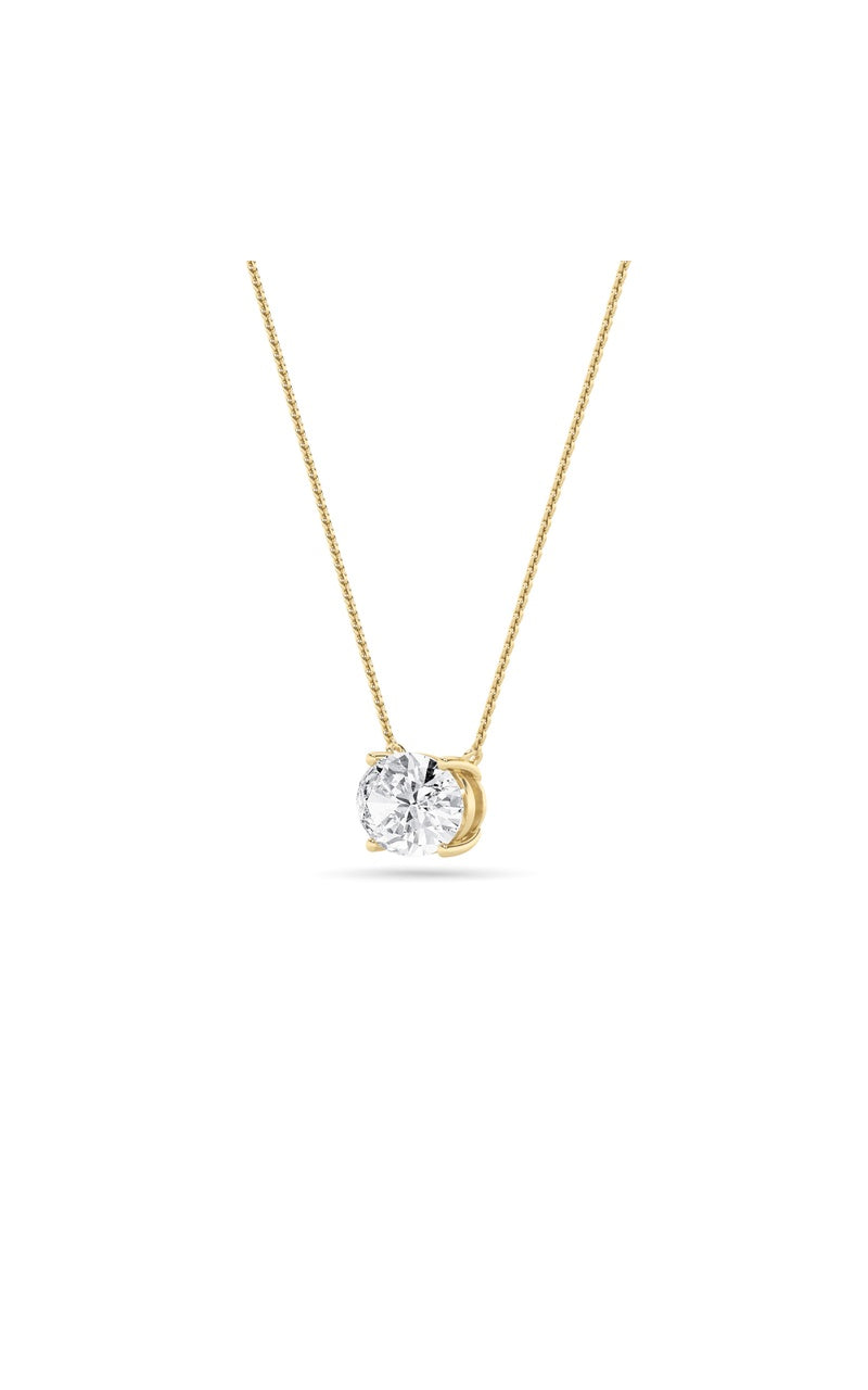 1CTW Oval Shaped Lab Grown Diamond (F/VS) East West Solitaire Necklace in 14K Gold
