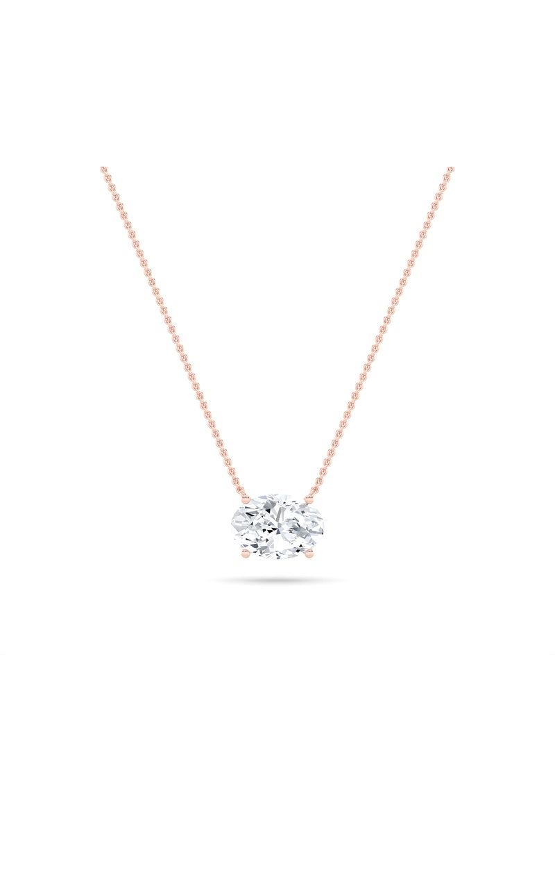 1CTW Oval Shaped Lab Grown Diamond (F/VS) East West Solitaire Necklace in 14K Gold