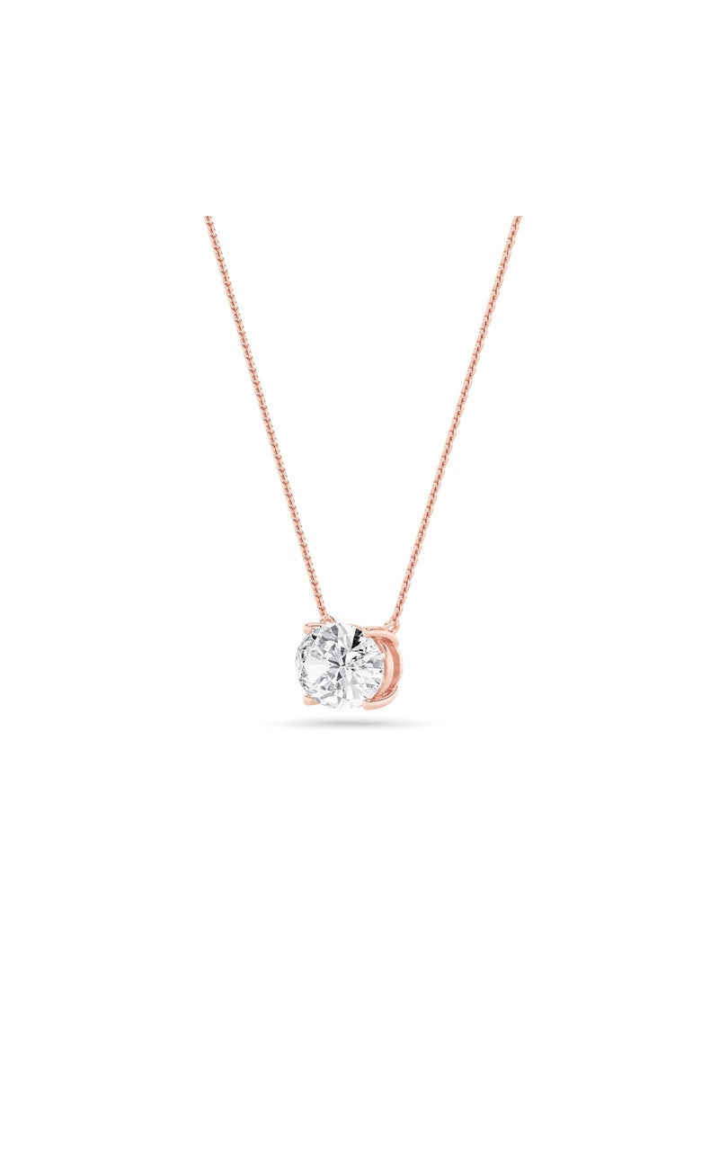 3CTW Oval Shaped Lab Grown Diamond (F/VS) East West Solitaire Necklace in 14K Gold