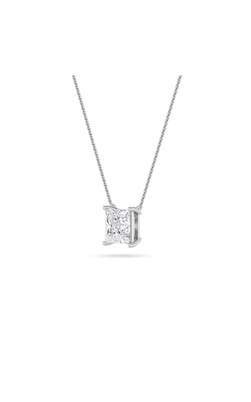1CTW Princess Shaped Lab Grown Diamond (F/VS) Solitaire Necklace in 14K Gold