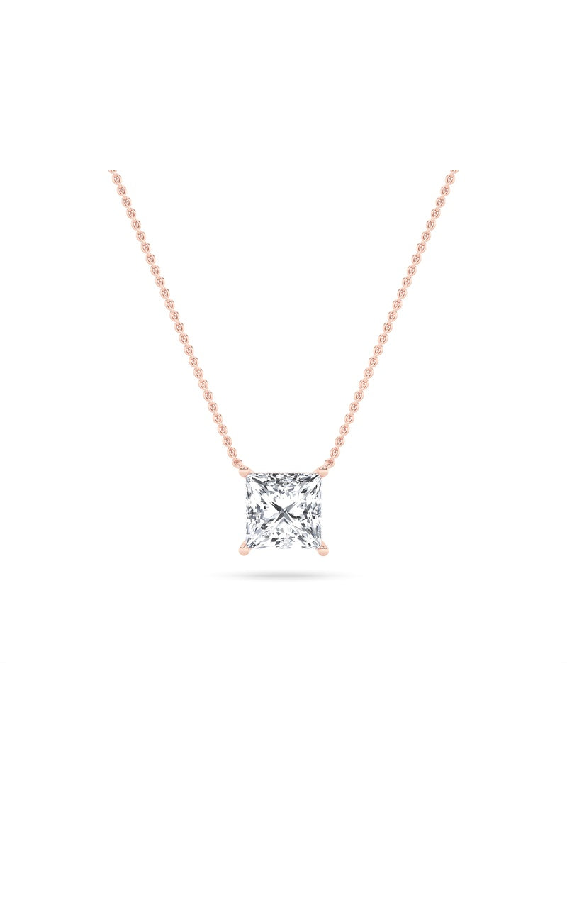 1CTW Princess Shaped Lab Grown Diamond (F/VS) Solitaire Necklace in 14K Gold