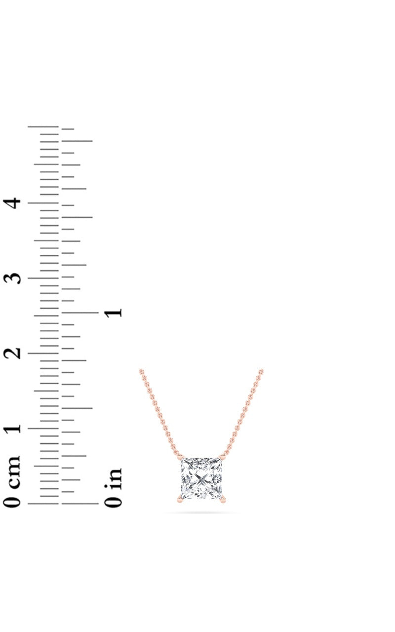 1CTW Princess Shaped Lab Grown Diamond (F/VS) Solitaire Necklace in 14K Gold