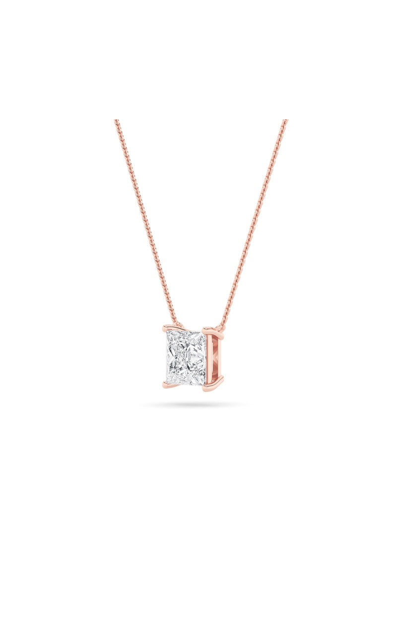 2CTW Princess Shaped Lab Grown Diamond (F/VS) Solitaire Necklace in 14K Gold