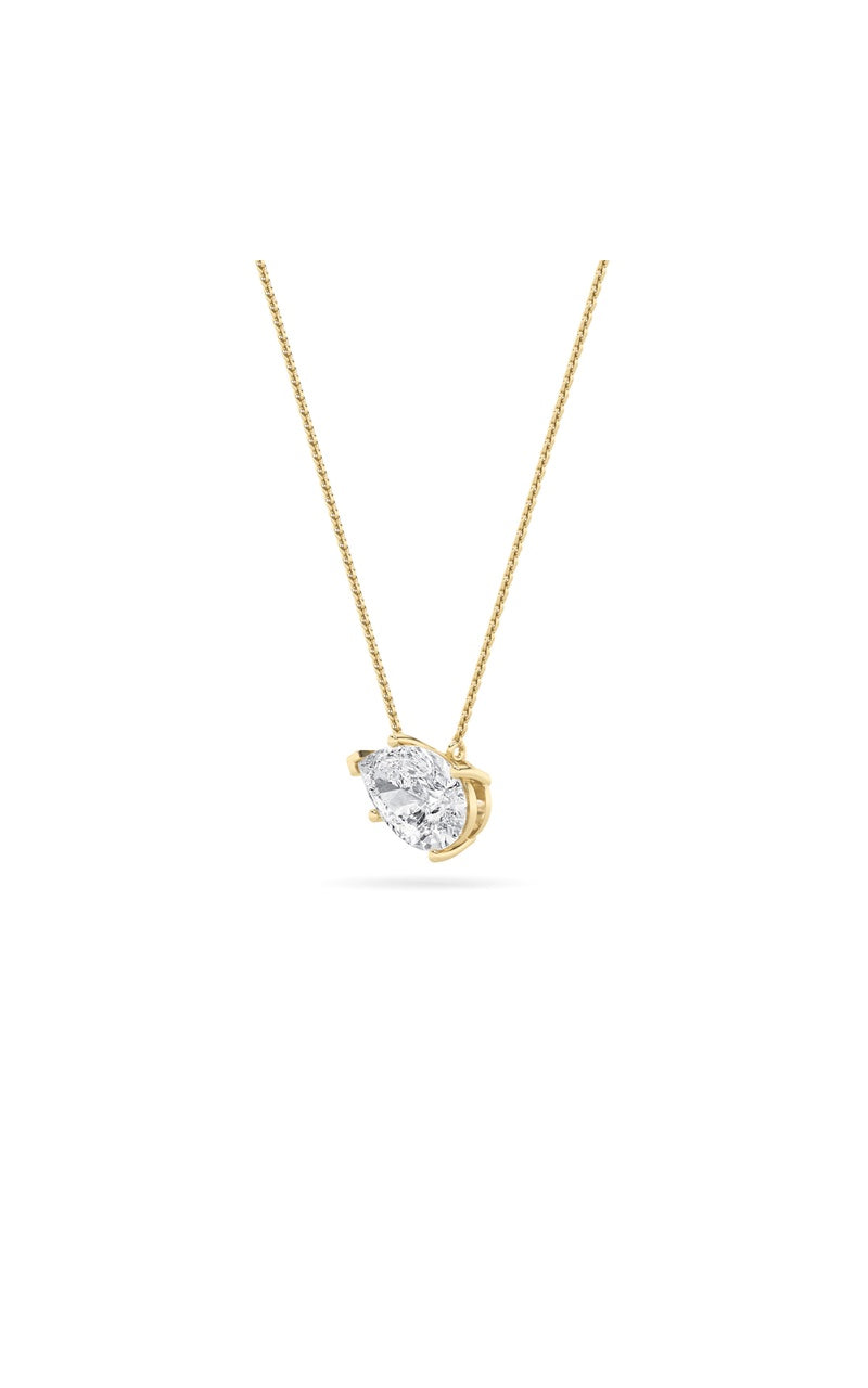 3CTW Pear Shaped Lab Grown Diamond (F/VS) East West Solitaire Necklace in 14K Gold