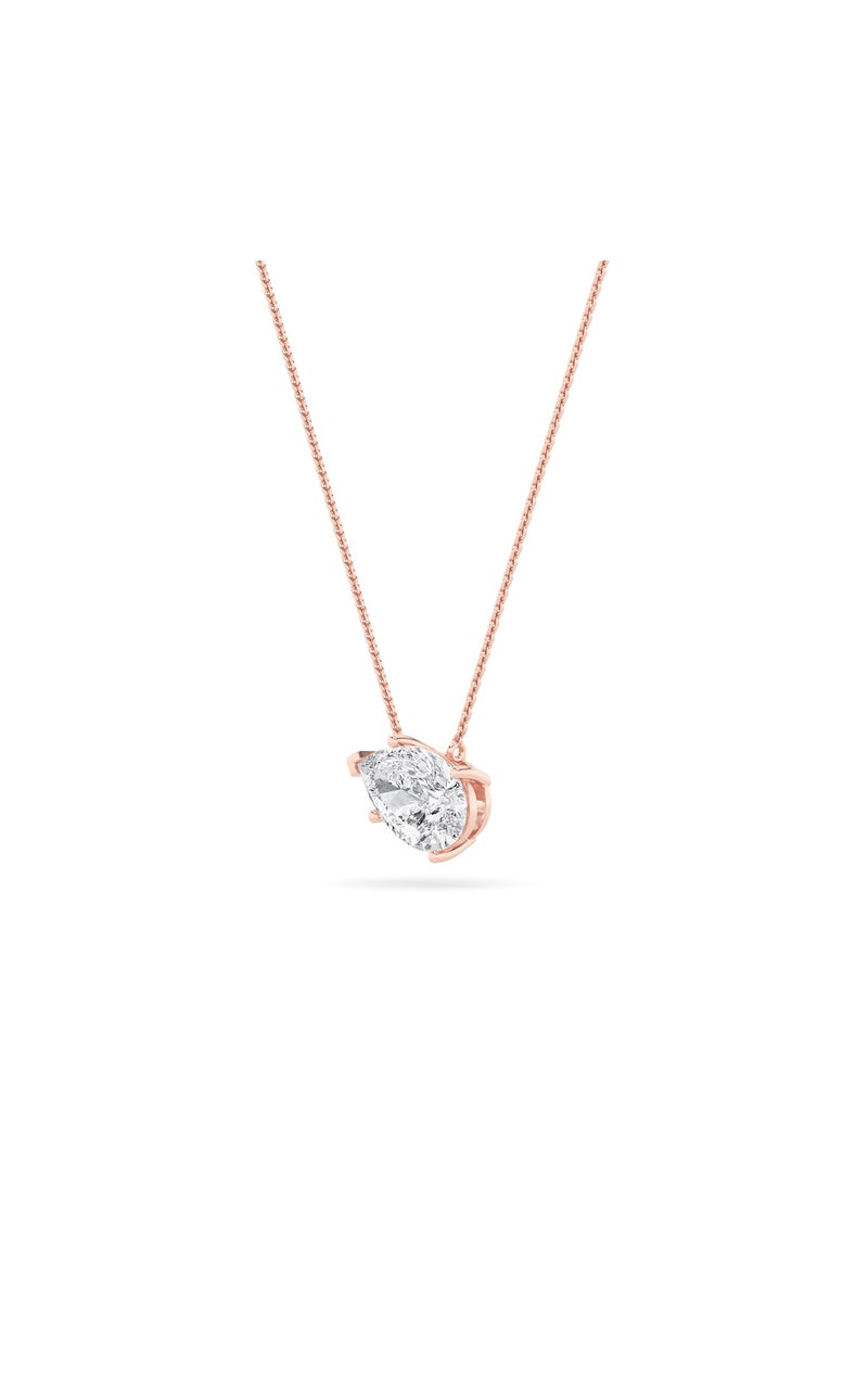 3CTW Pear Shaped Lab Grown Diamond (F/VS) East West Solitaire Necklace in 14K Gold