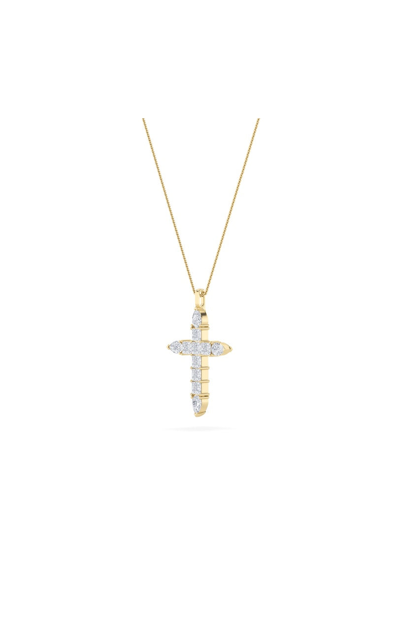 3.5CTW Pear Shaped Lab Grown Diamond (F/VS) Cross Pendant in 14K White Gold