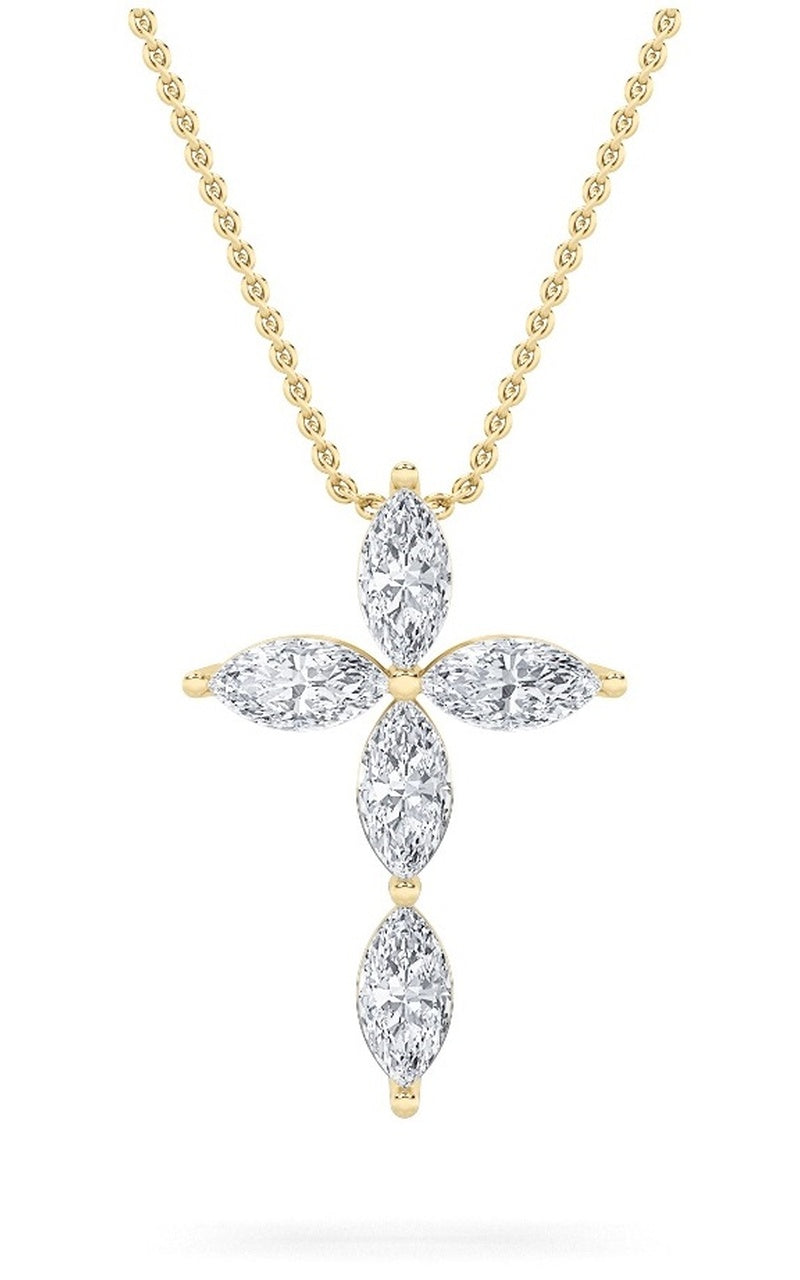 1.5CTW Marquise Shaped Lab Grown Diamond (F/VS) Cross Pendant in 14K Gold