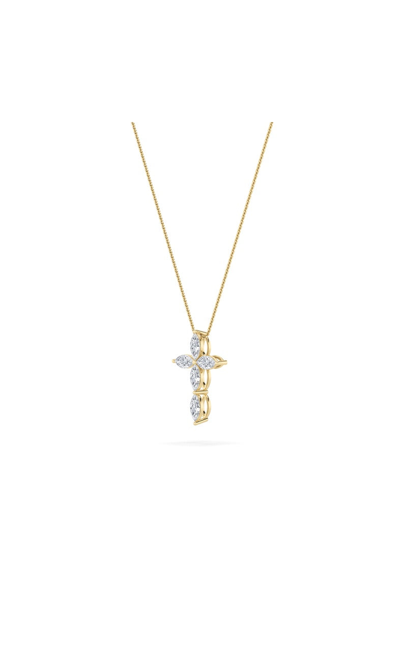 1.5CTW Marquise Shaped Lab Grown Diamond (F/VS) Cross Pendant in 14K Gold
