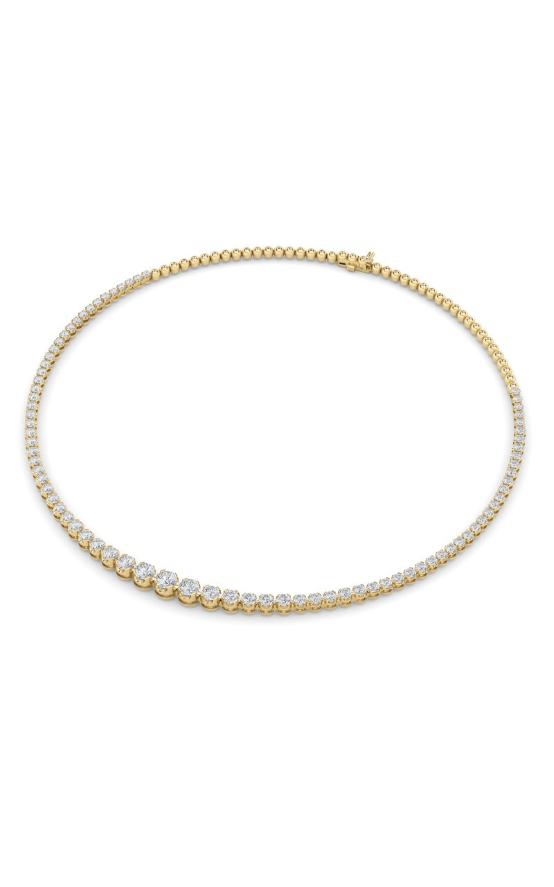 7CTW Round Shaped Lab Grown Diamond (F/VS) Graduating Half  Riviera Necklace in 14K Gold