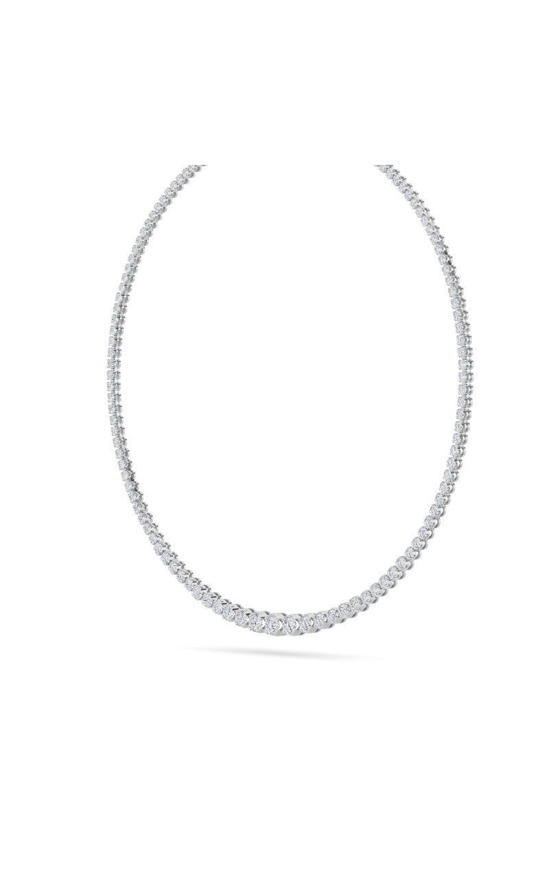 15CTW Round Shaped Lab Grown Diamond (F/VS) Graduating Full Riviera Necklace in 14K Gold