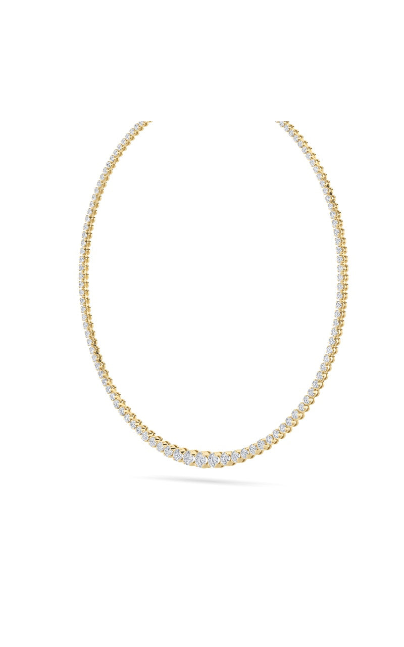 15CTW Round Shaped Lab Grown Diamond (F/VS) Graduating Full Riviera Necklace in 14K Gold