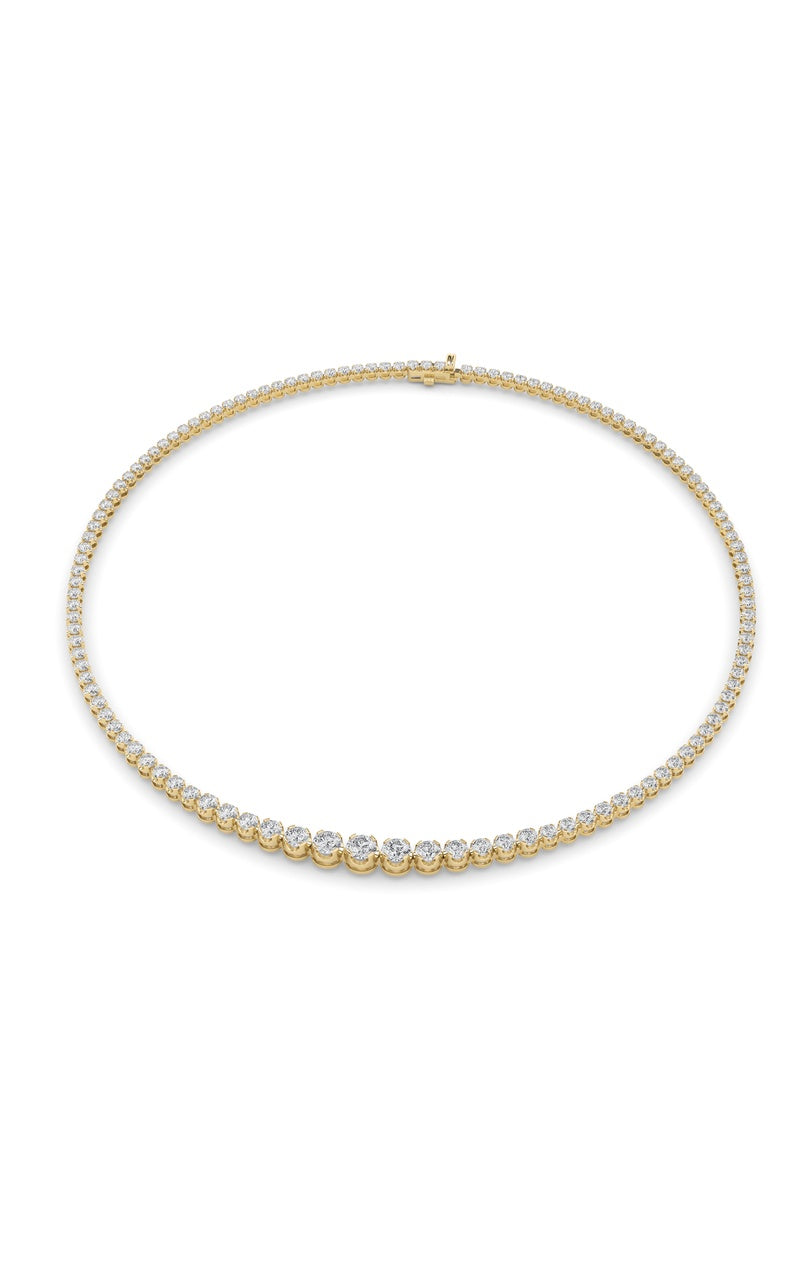 15CTW Round Shaped Lab Grown Diamond (F/VS) Graduating Full Riviera Necklace in 14K Gold