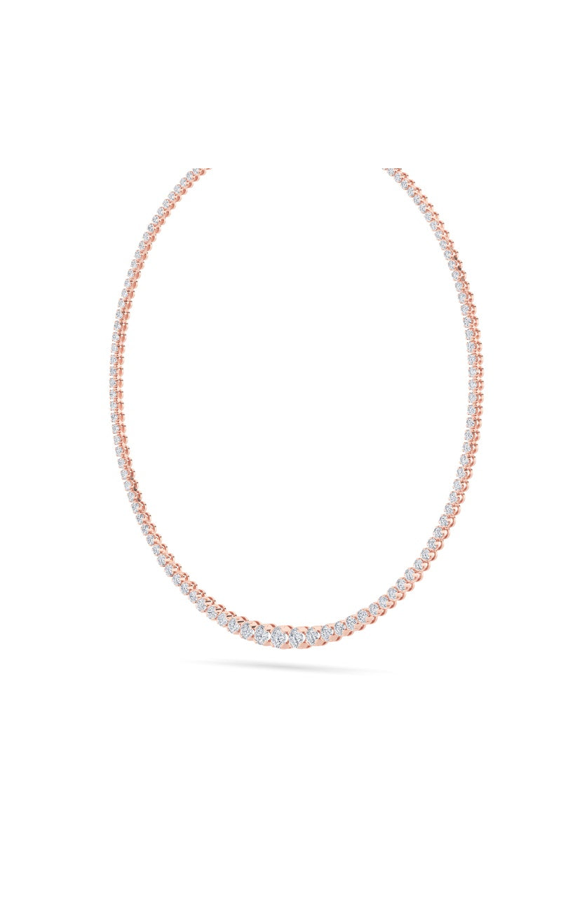 15CTW Round Shaped Lab Grown Diamond (F/VS) Graduating Full Riviera Necklace in 14K Gold